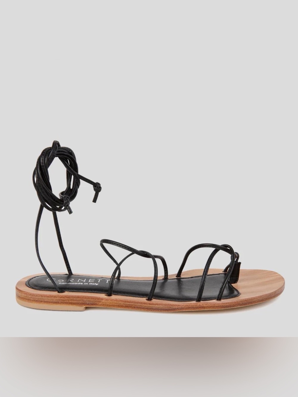 CoRNETTI Black Leather Lace-Up Flat Sandals